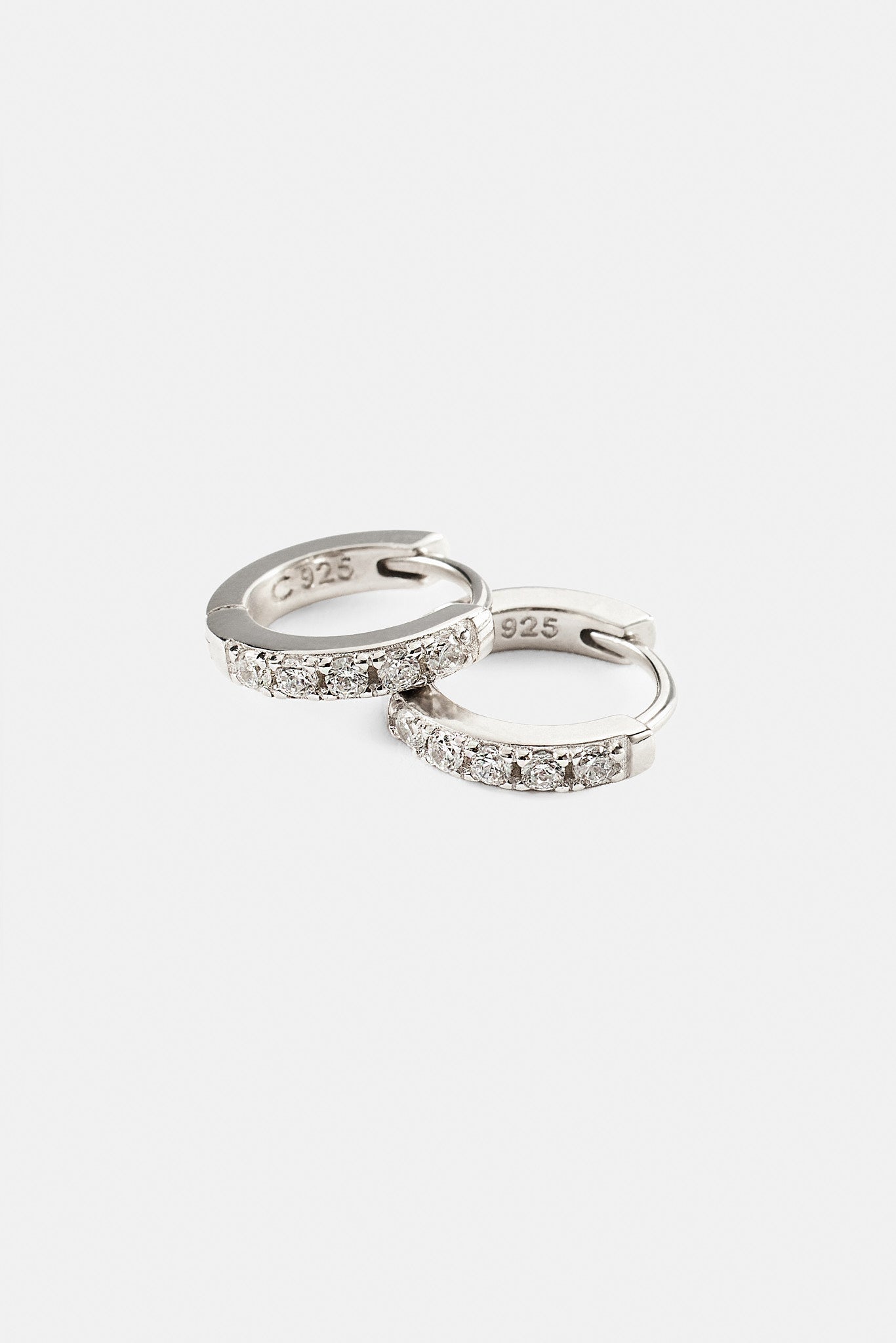 Iced Thin Huggie Earrings - 12mm - White