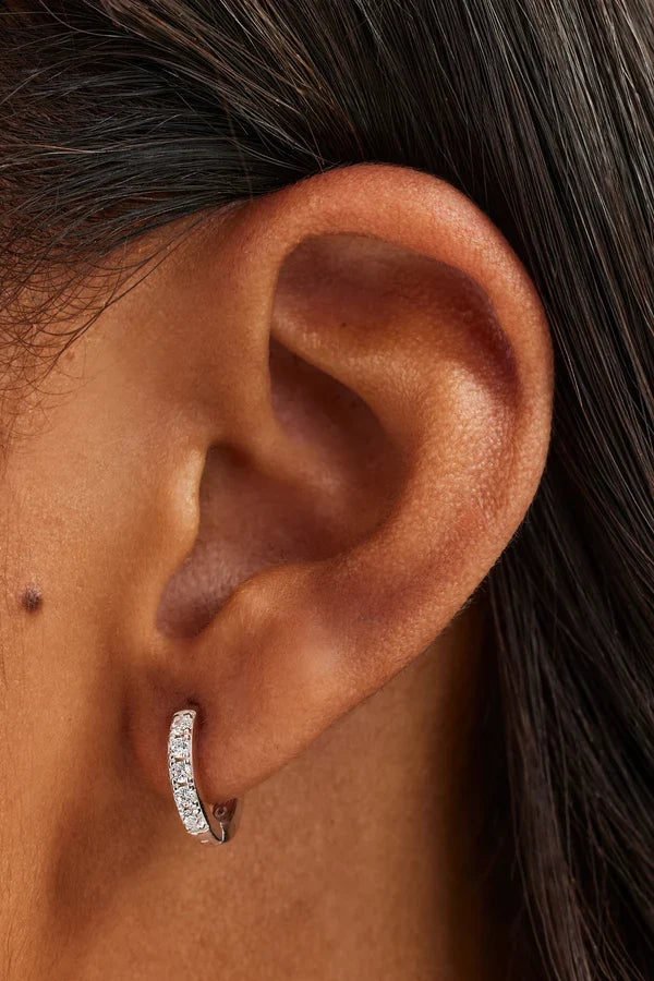 Iced Thin Huggie Earrings Set - 12mm