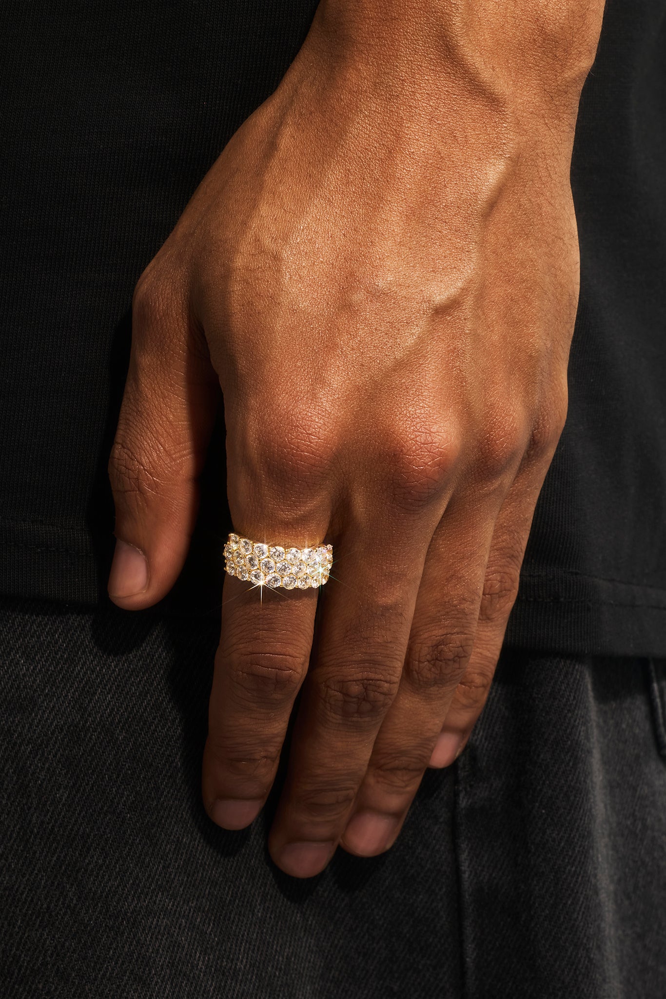 Triple Row CZ Iced Ring - 6mm - Gold