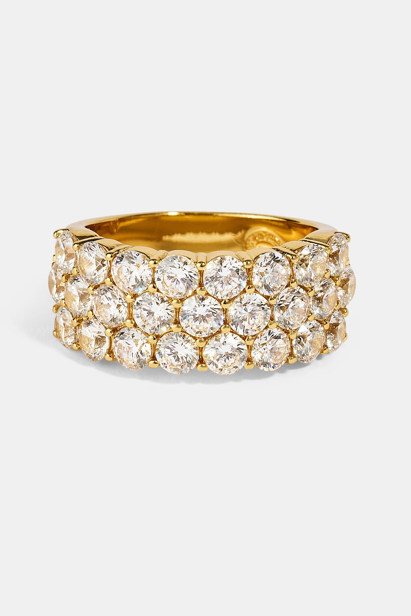 Triple Row CZ Iced Ring - 6mm - Gold