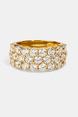 Triple Row CZ Iced Ring - 6mm - Gold