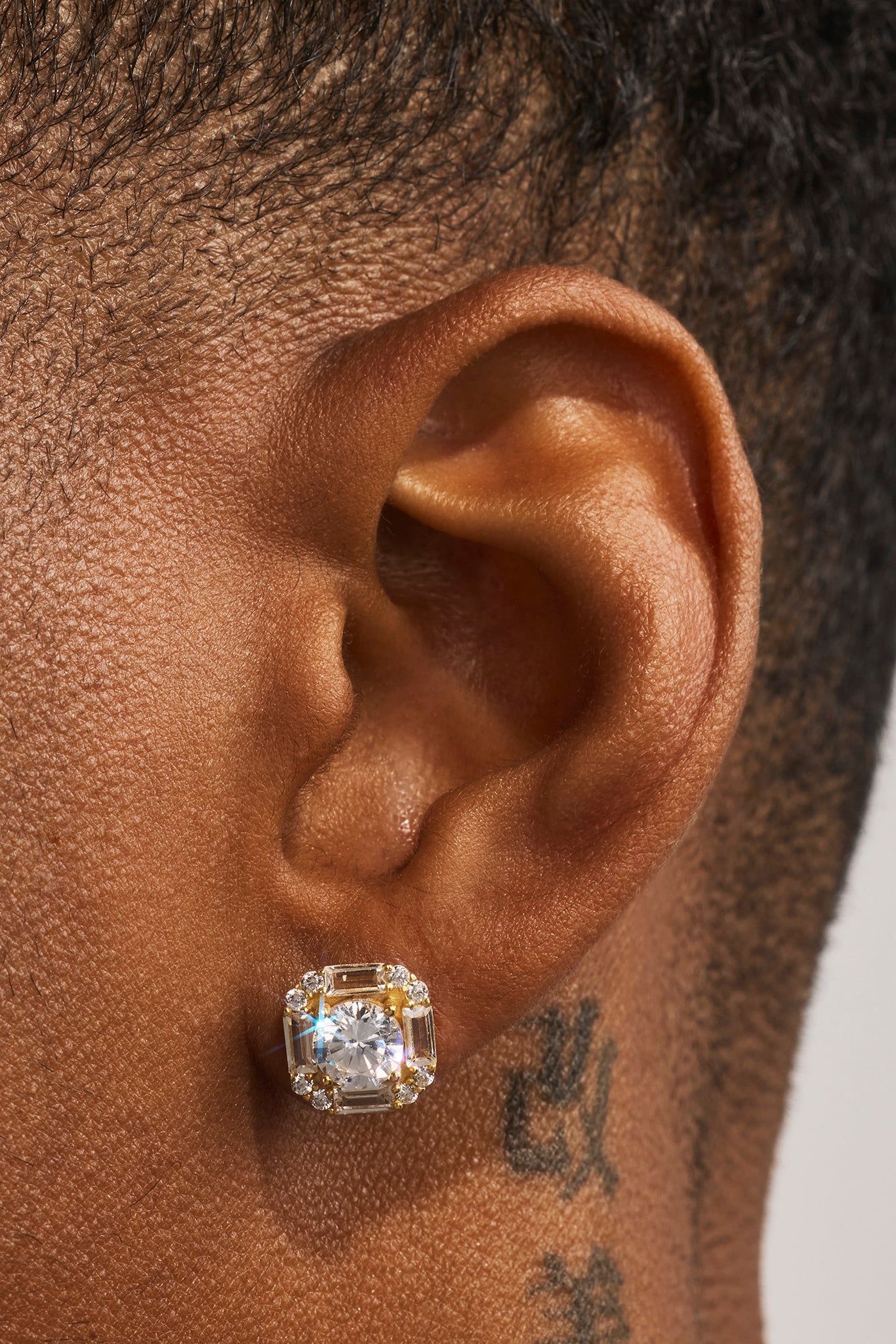 Iced CZ Baguette Square Stud Earrings - 10mm - Gold