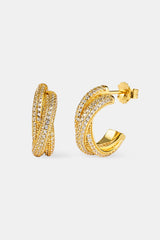 Iced Cross Over Hoop Earrings - 20mm - Gold