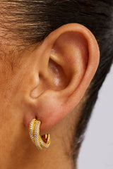 Iced Cross Over Hoop Earrings - 20mm - Gold