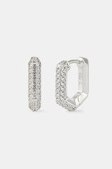 Iced Pentagon Huggie Hoop Earring - 15mm - White