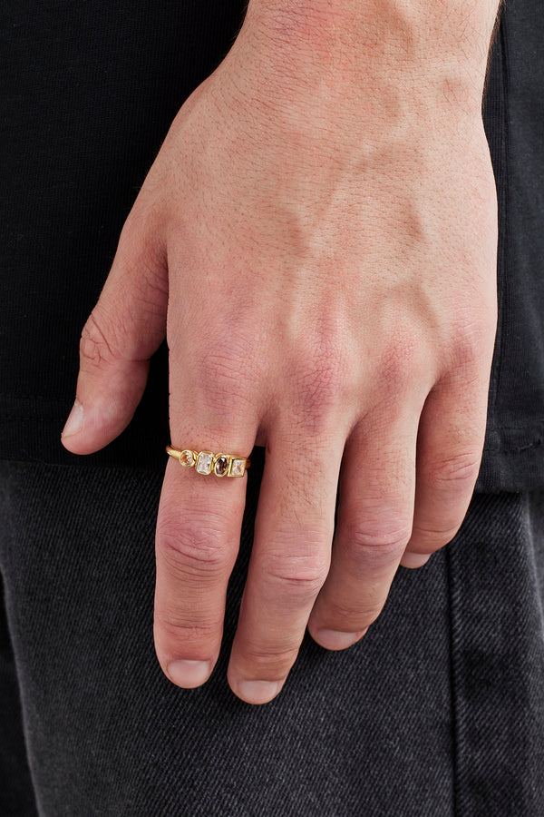 Mixed Gemstone Polished Edge Ring - 6mm - Gold