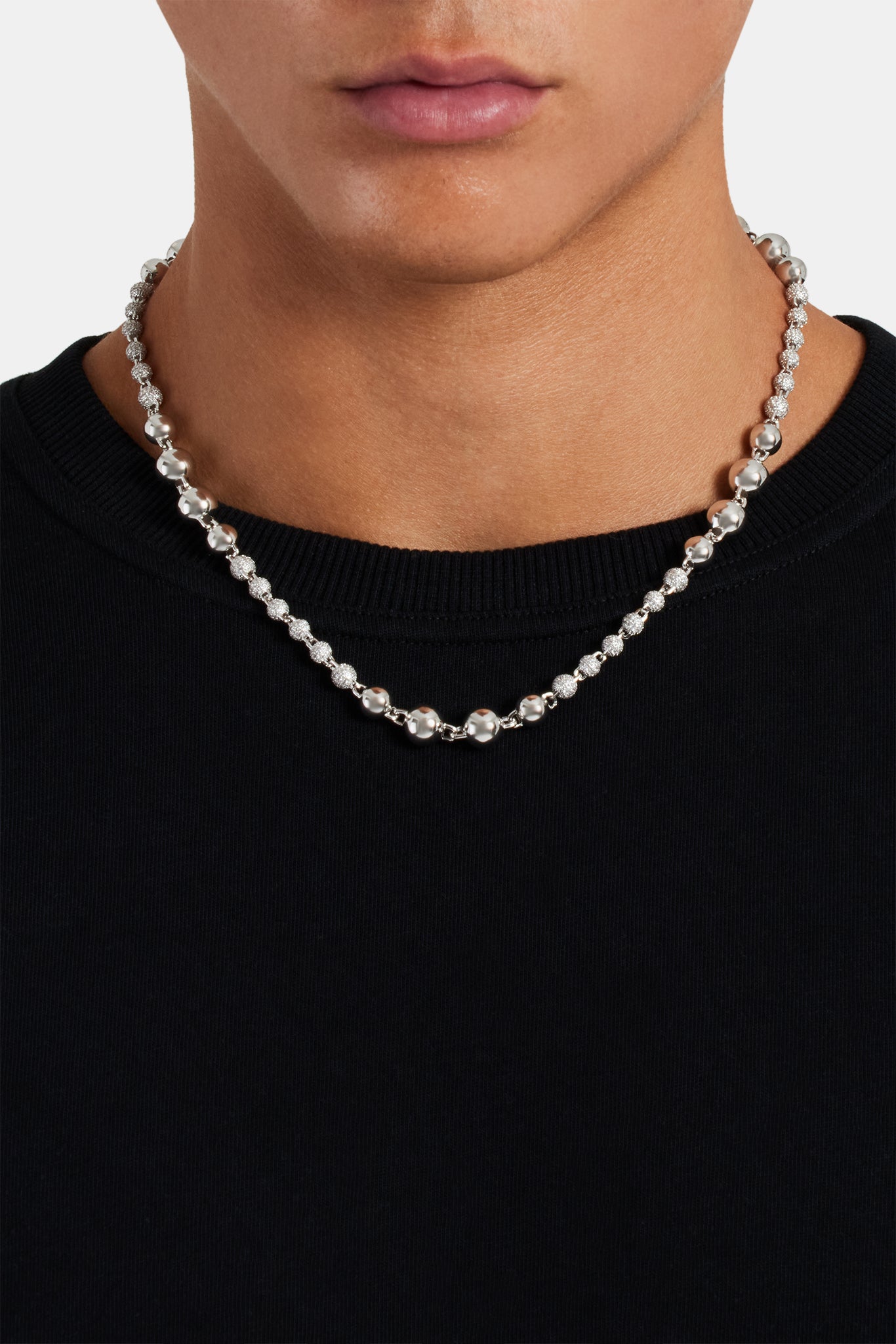 Mixed Size Polished & Ice Ball Chain - 6mm