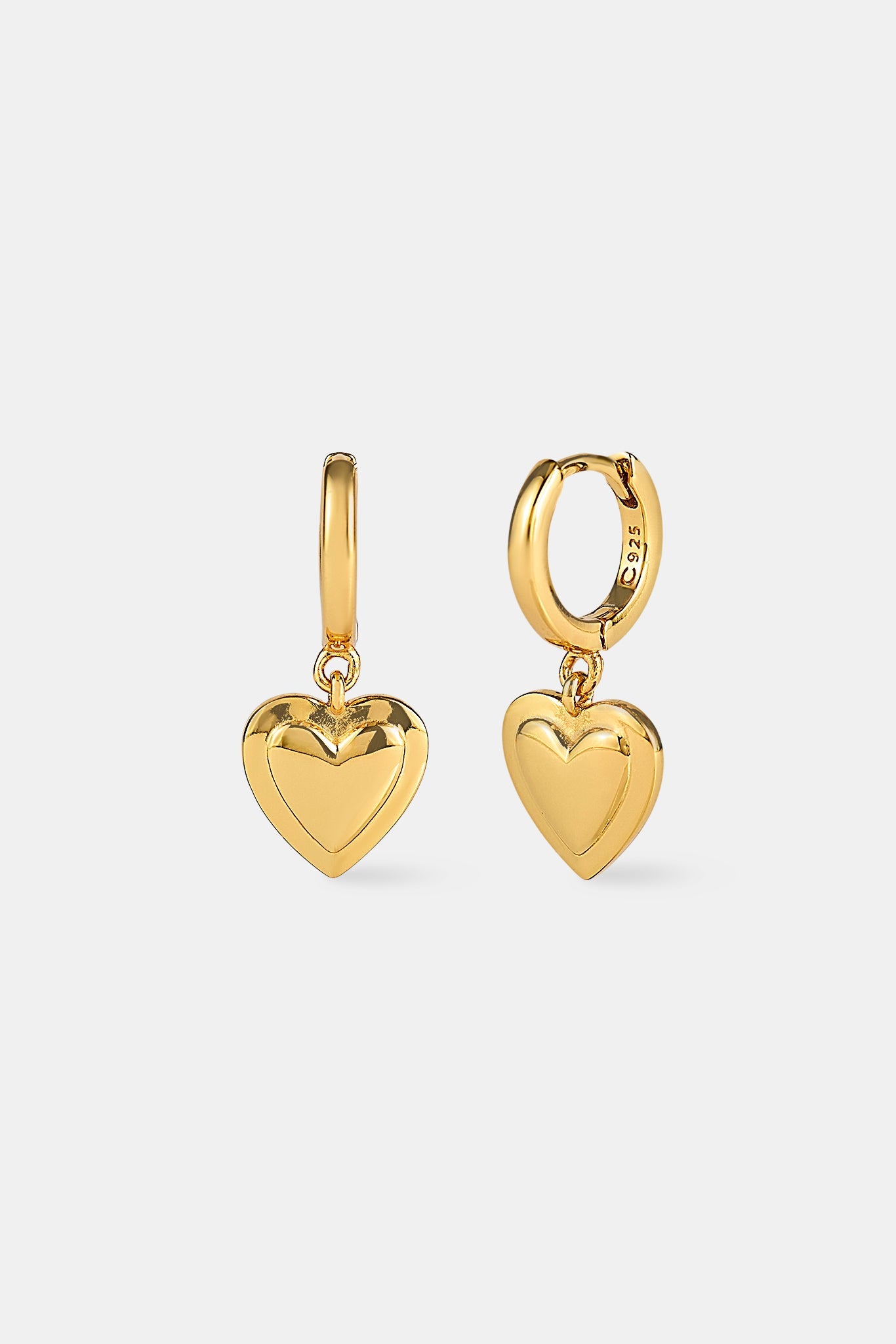 Polished Hoop Heart Drop Earrings - 10mm - Gold