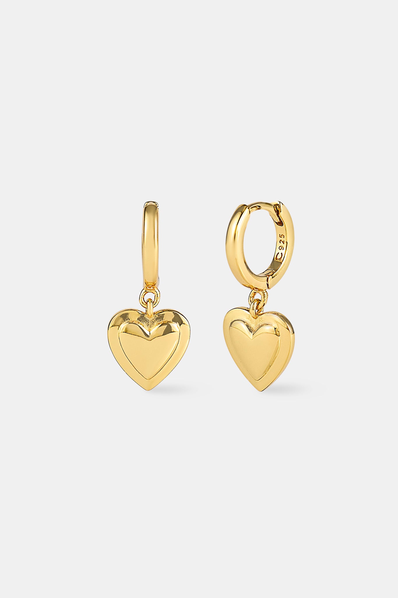 Polished Hoop Heart Drop Earrings - 10mm - Gold