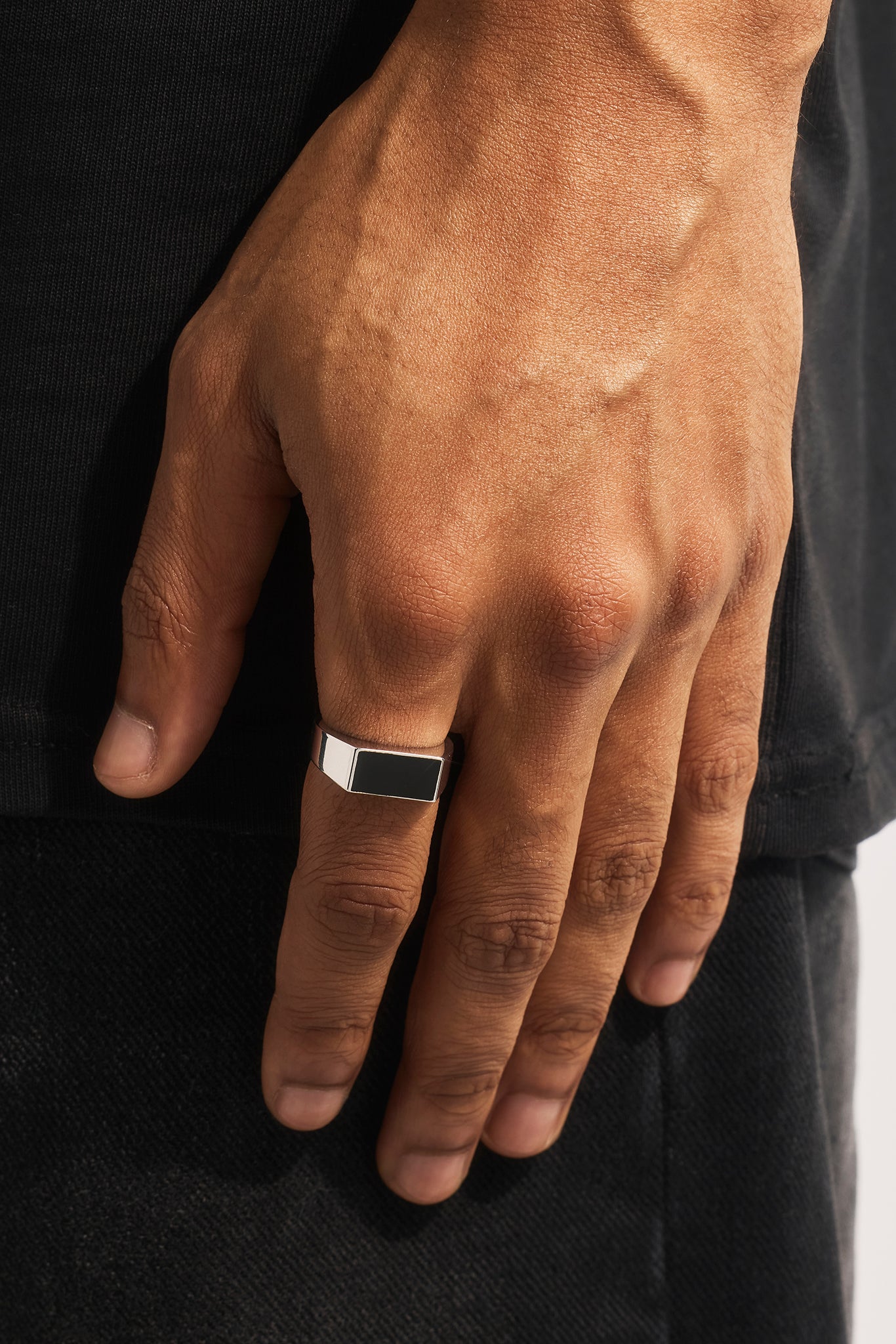 Black Enamel Polished Band Ring - 8mm - White