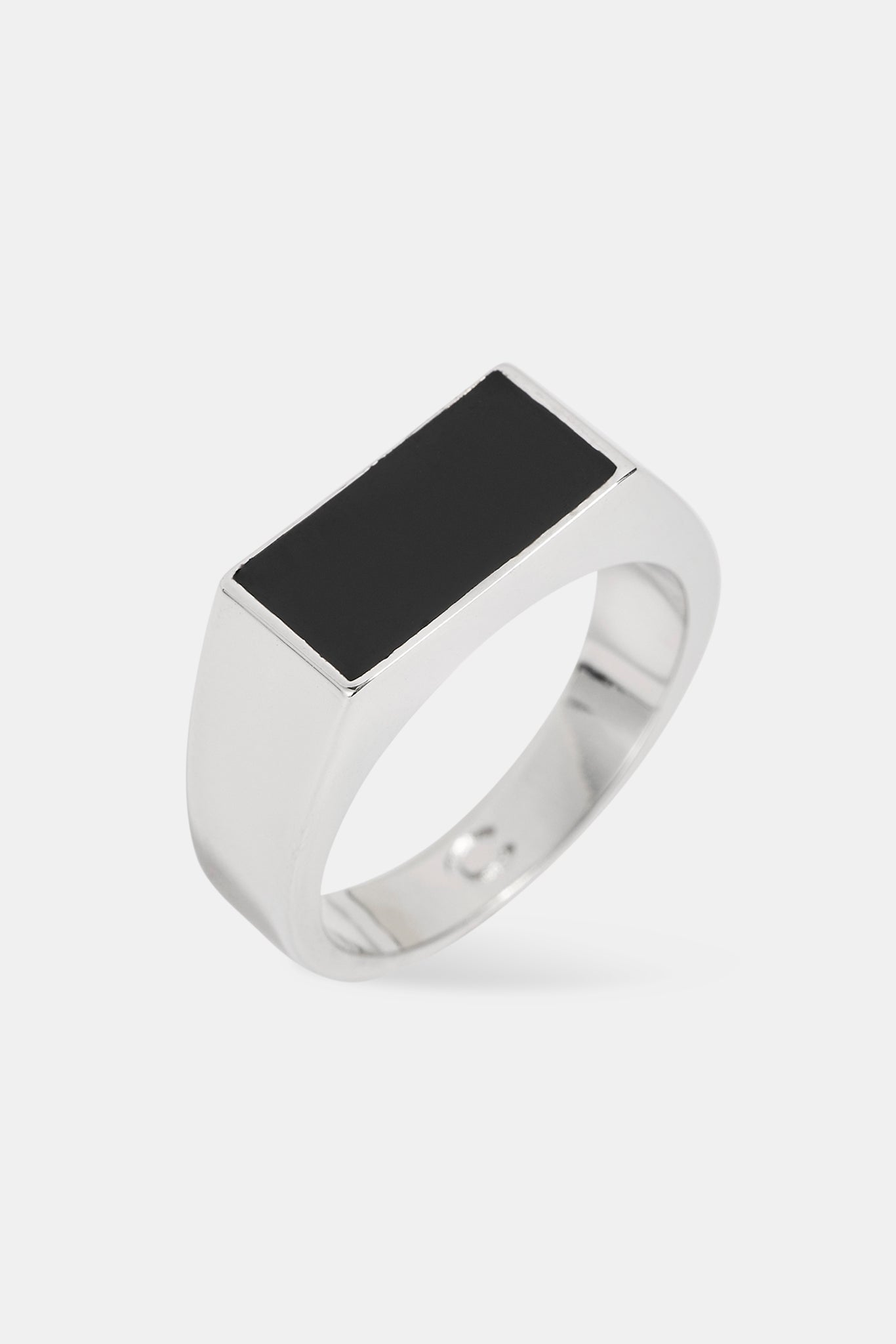 Black Enamel Polished Band Ring - 8mm - White