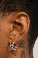 Polished Cuban Link Hoop Earrings - 12mm - White