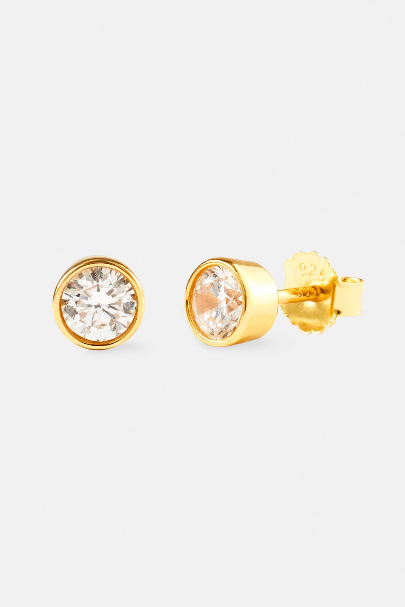 Polished Edge Round Stud Earrings - 6mm - Gold