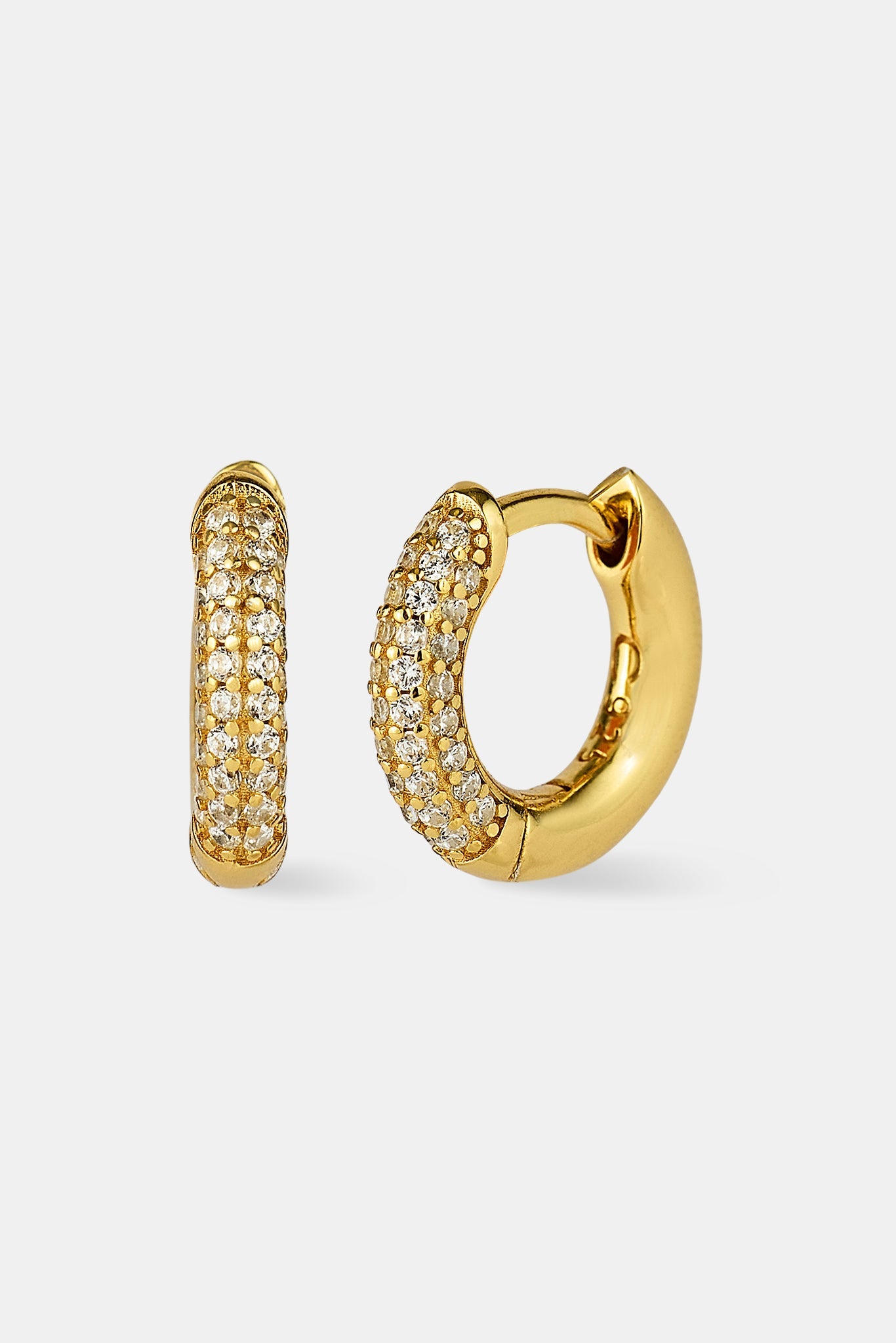 Polished & Iced Huggie Earrings - 12mm - Gold
