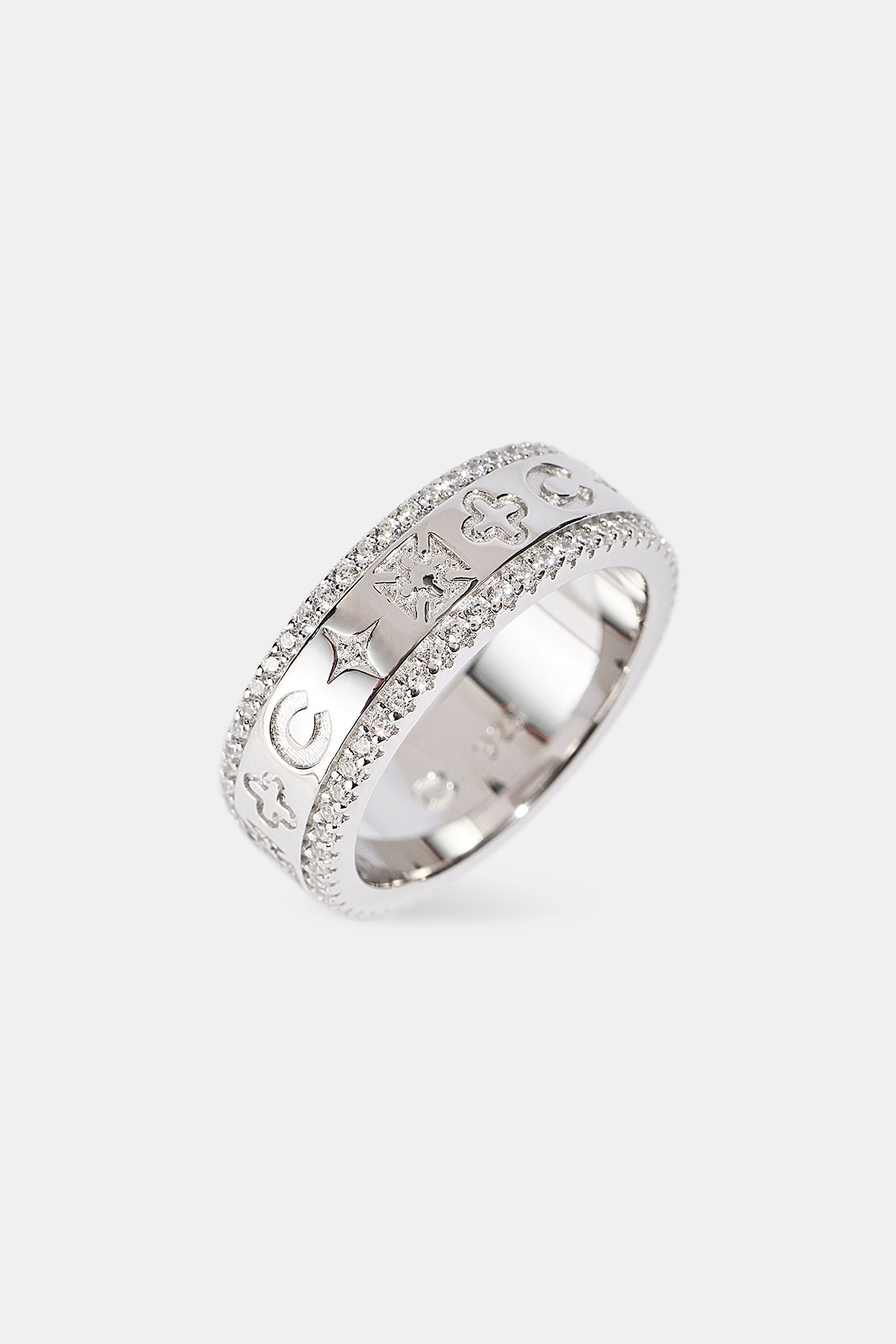 Polished Motif Outline Band Ring - 8mm