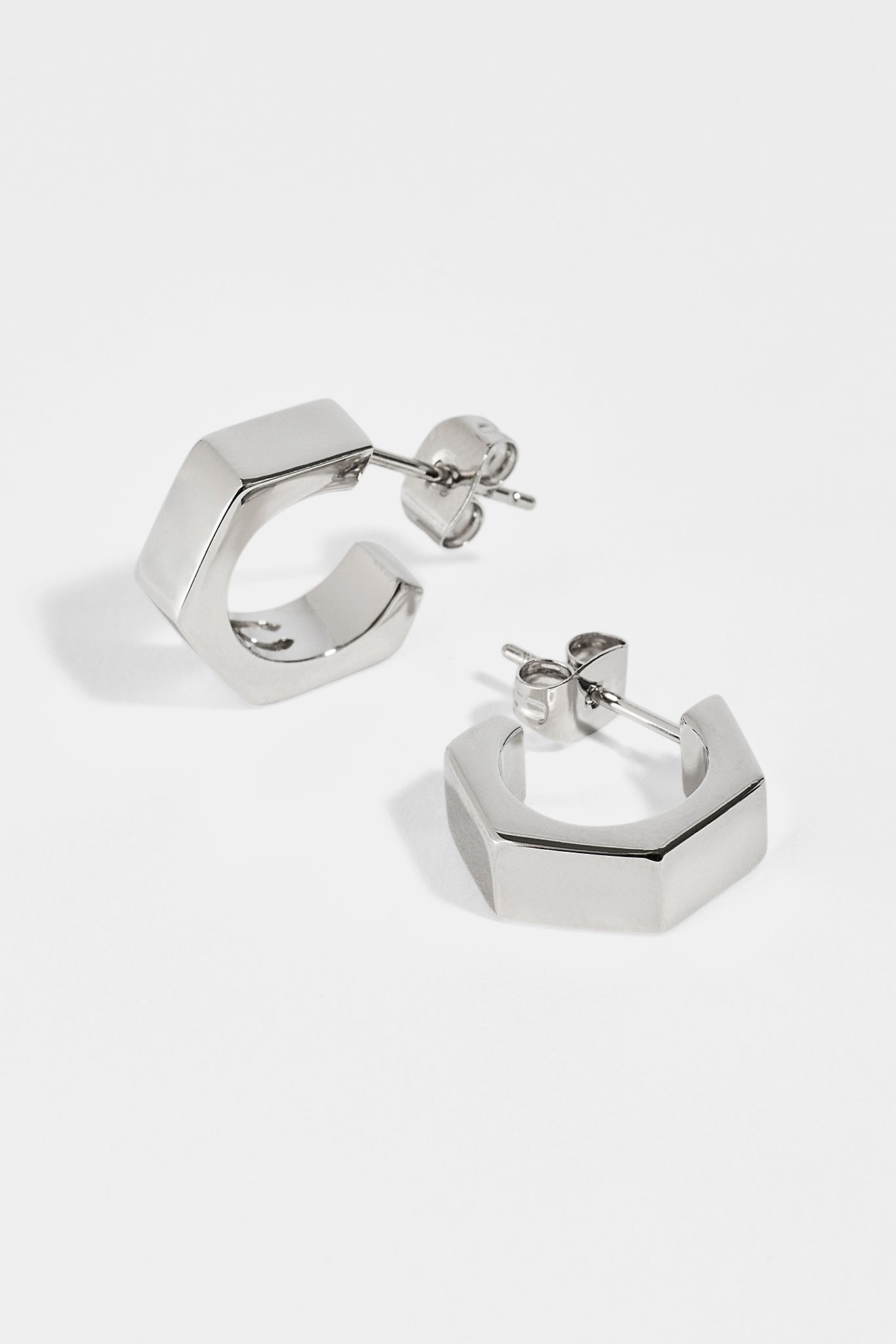 Polished Pentagon Hoop Earrings - 15mm - White