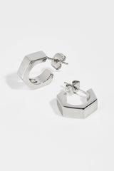 Polished Pentagon Hoop Earrings - 15mm - White