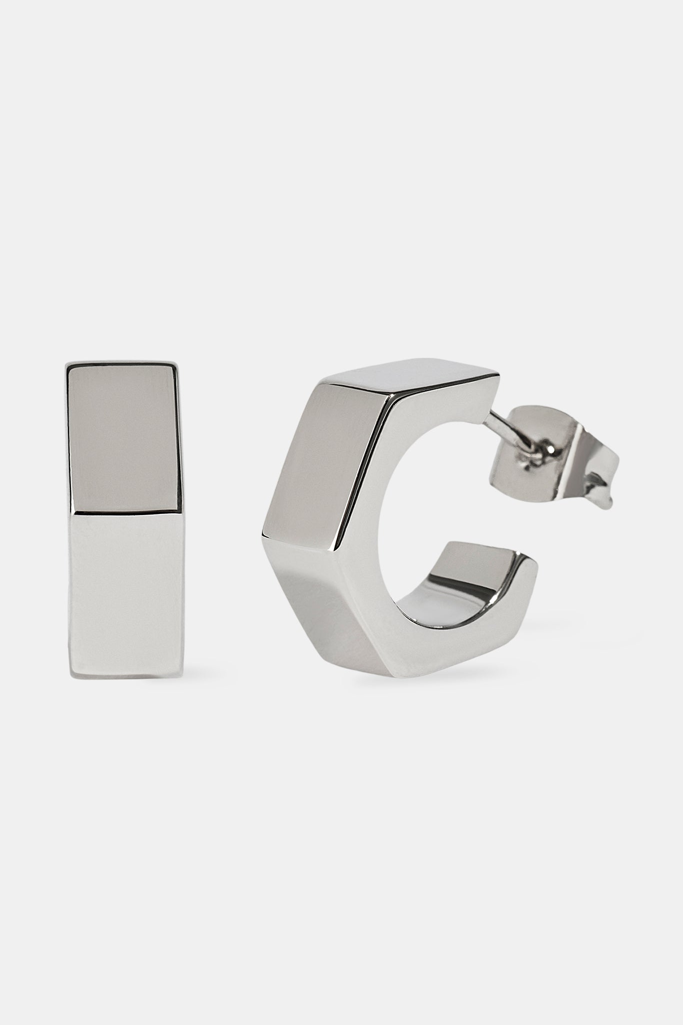 Polished Pentagon Hoop Earrings - 15mm - White