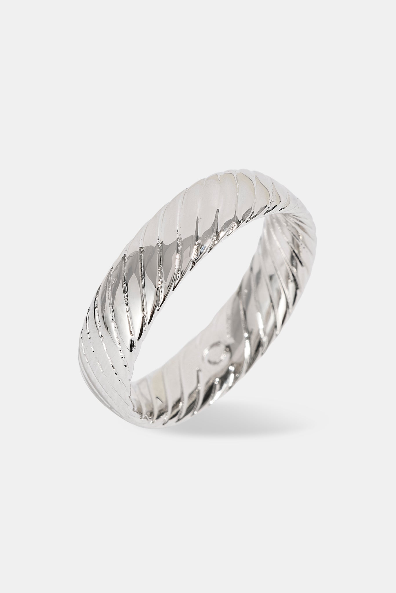 Polished Ribbed Band Ring - 6mm - White