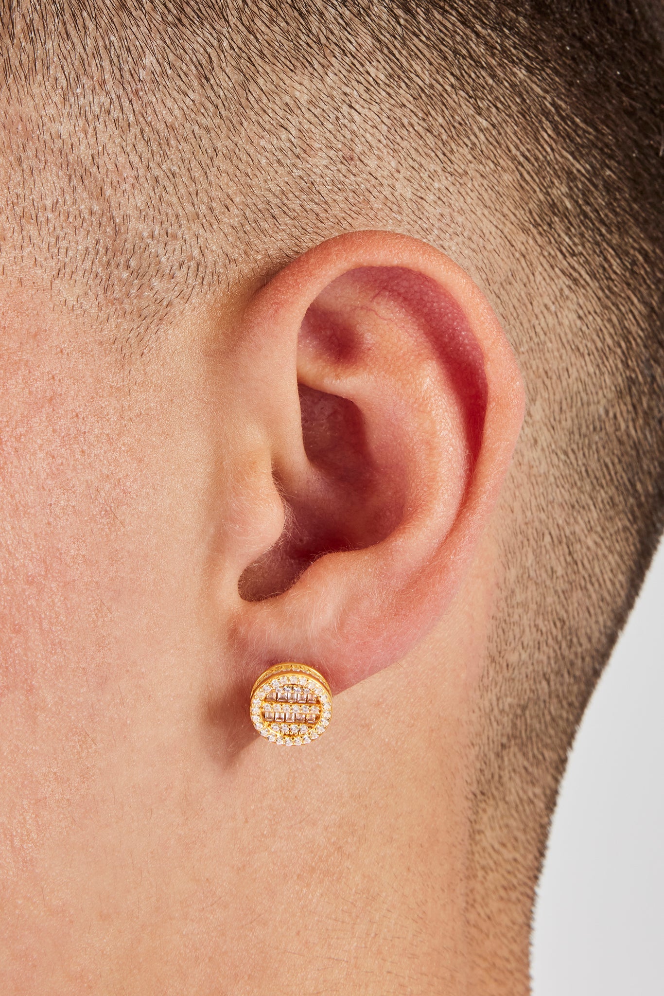 Round Baguette Centre Studs - 10mm - Gold