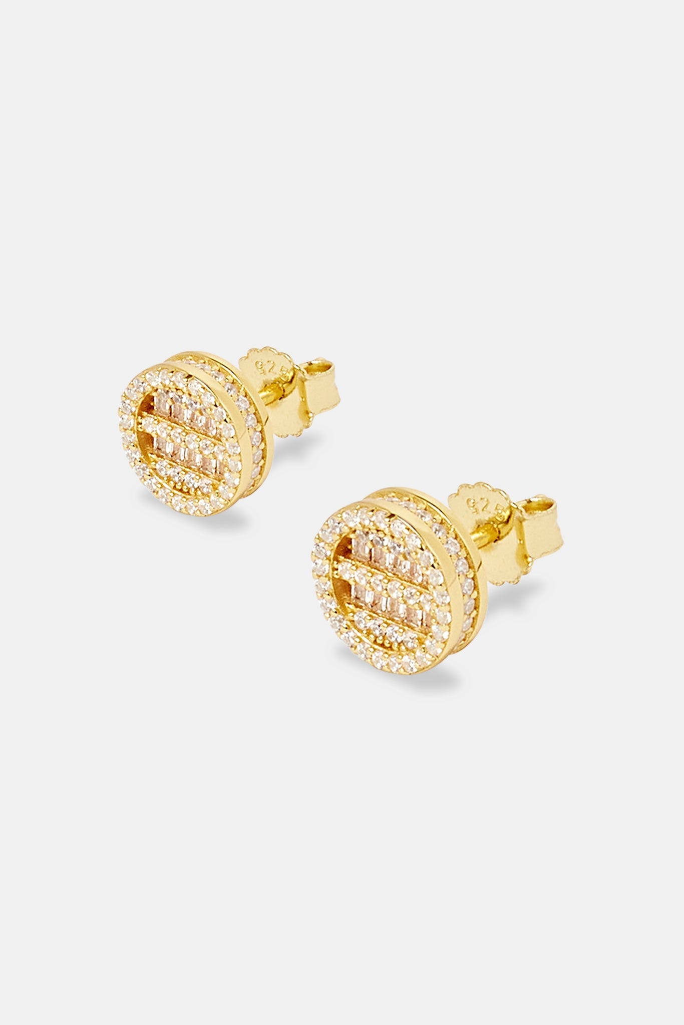 Round Baguette Centre Studs - 10mm - Gold