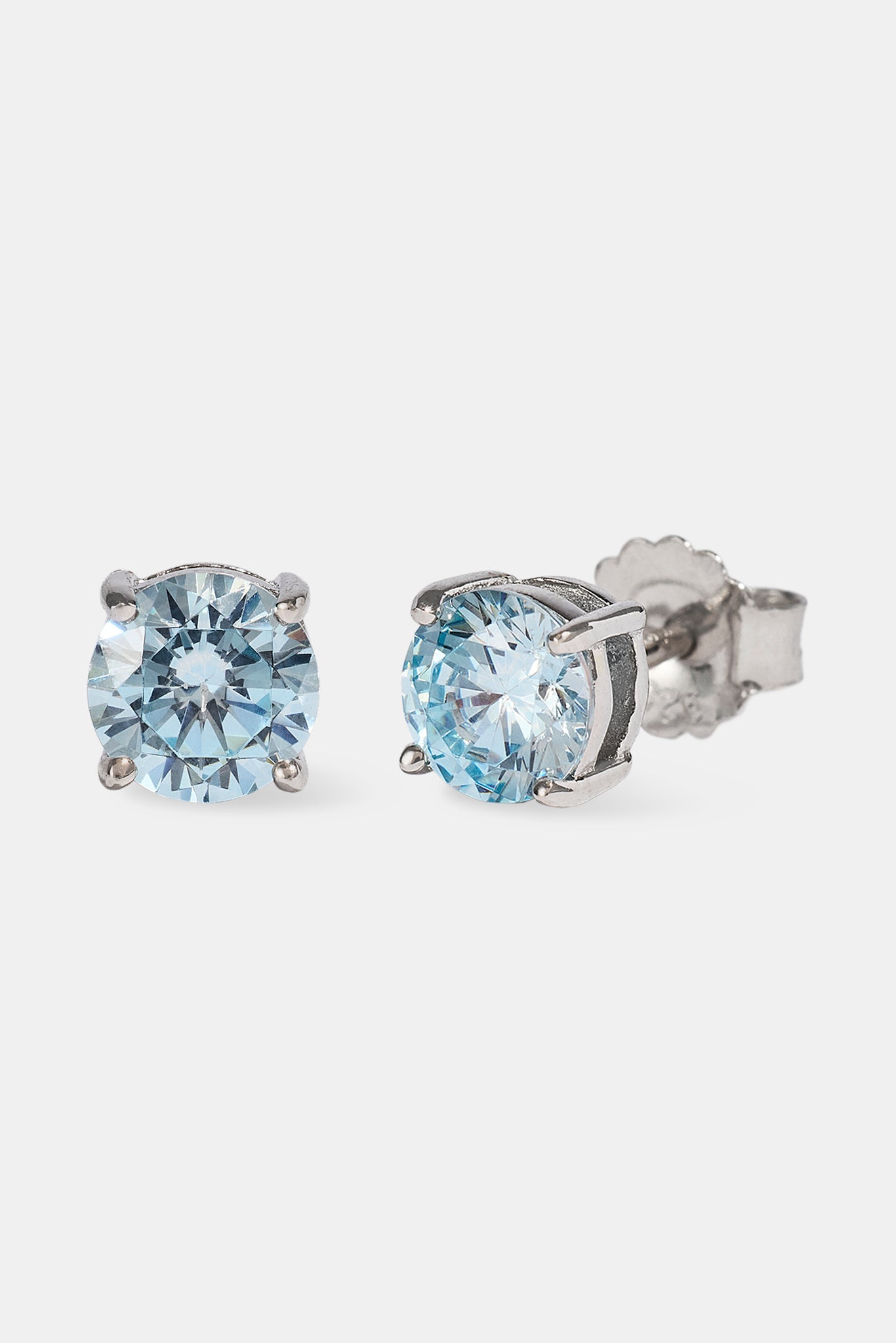 Light Blue Round Cut Stud Earrings - 6mm - White