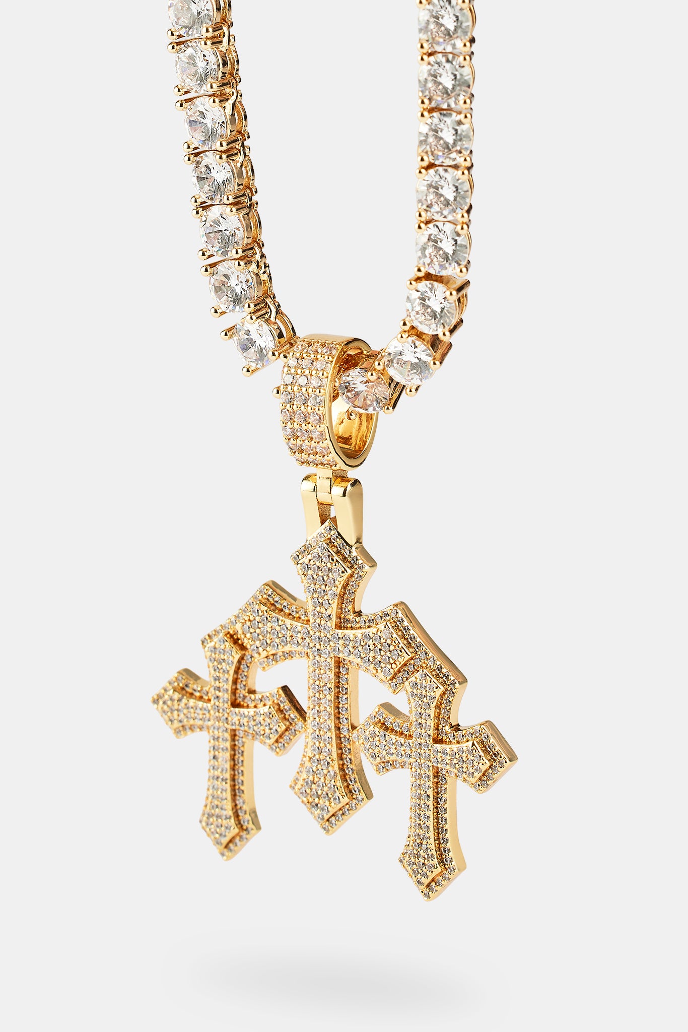Women's Triple Cross Pendant & 5mm Tennis Chain - Gold | Womens