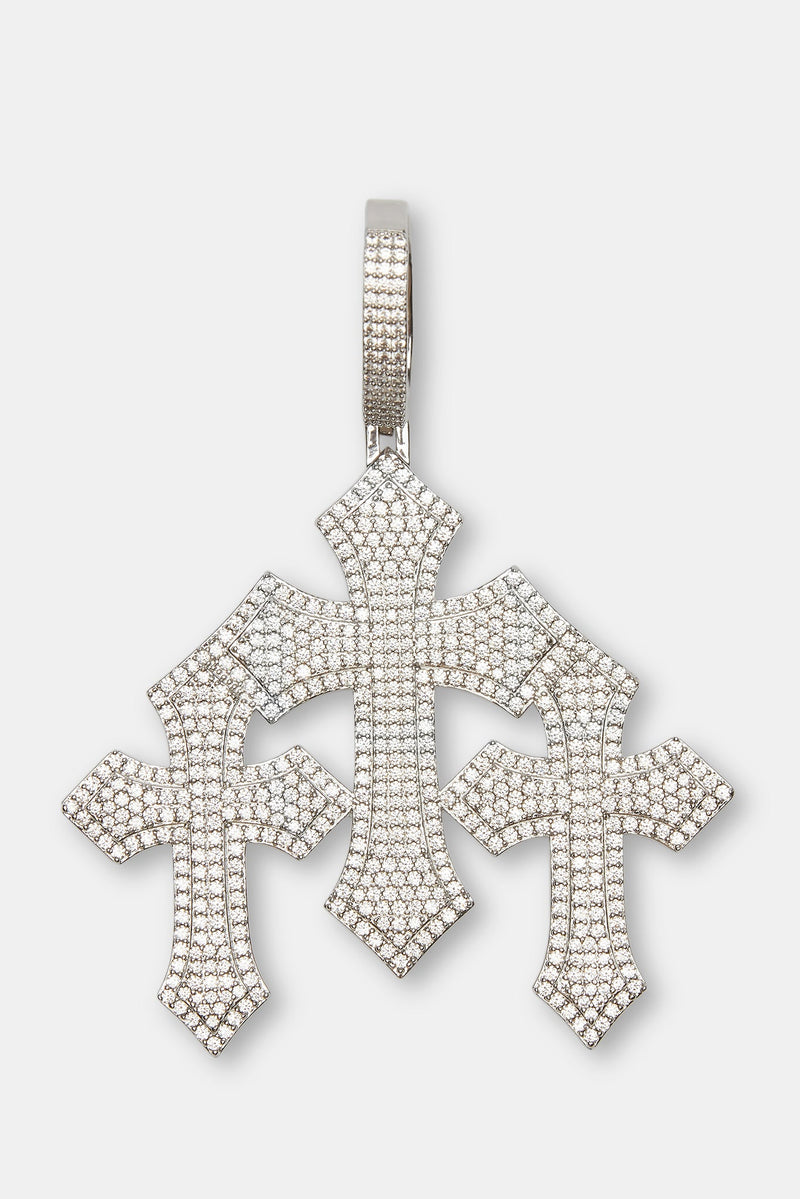 Triple Cross Pendant & 19mm Prong Cuban Chain