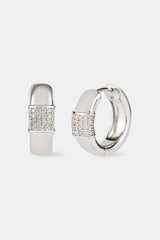 Iced Panel Huggie Hoop Earring - 15mm- White