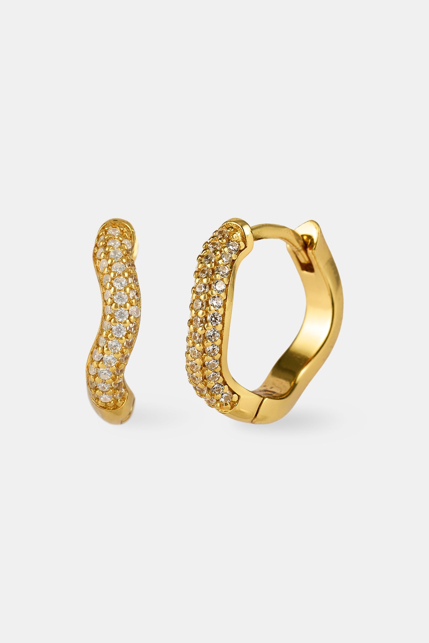 Iced Asymmetric Hoop Earrings - 15mm - Gold