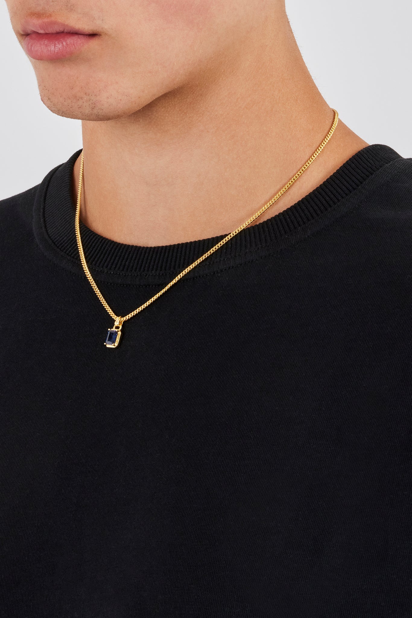 Micro Iced Blue Gemstone Necklace - 10mm - Gold