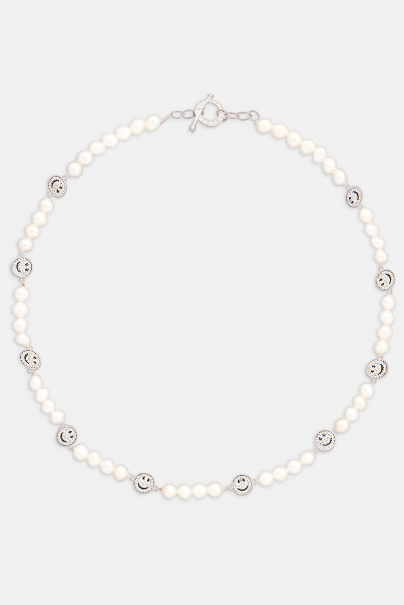 Pearl And Iced Face Motif Necklace