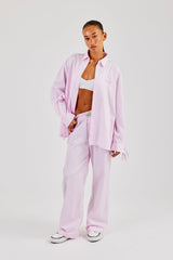 Striped Shirt & Button Detail Trouser - Pink