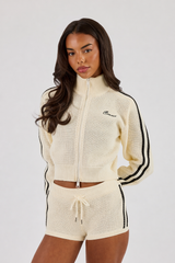 Knitted Taping Funnel Neck Track Jacket & Micro Short - Off White