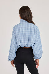 Check Funnel Neck Zip Jacket - Blue