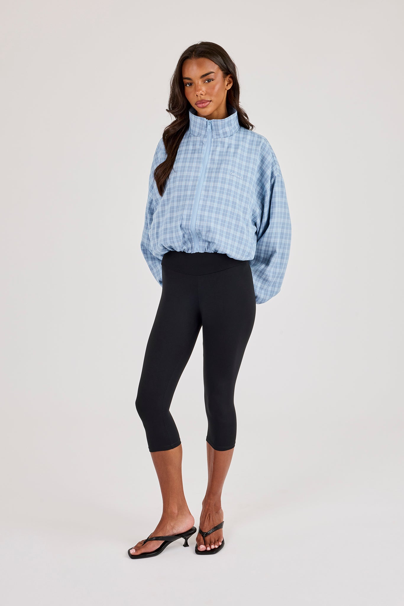 Check Funnel Neck Zip Jacket - Blue