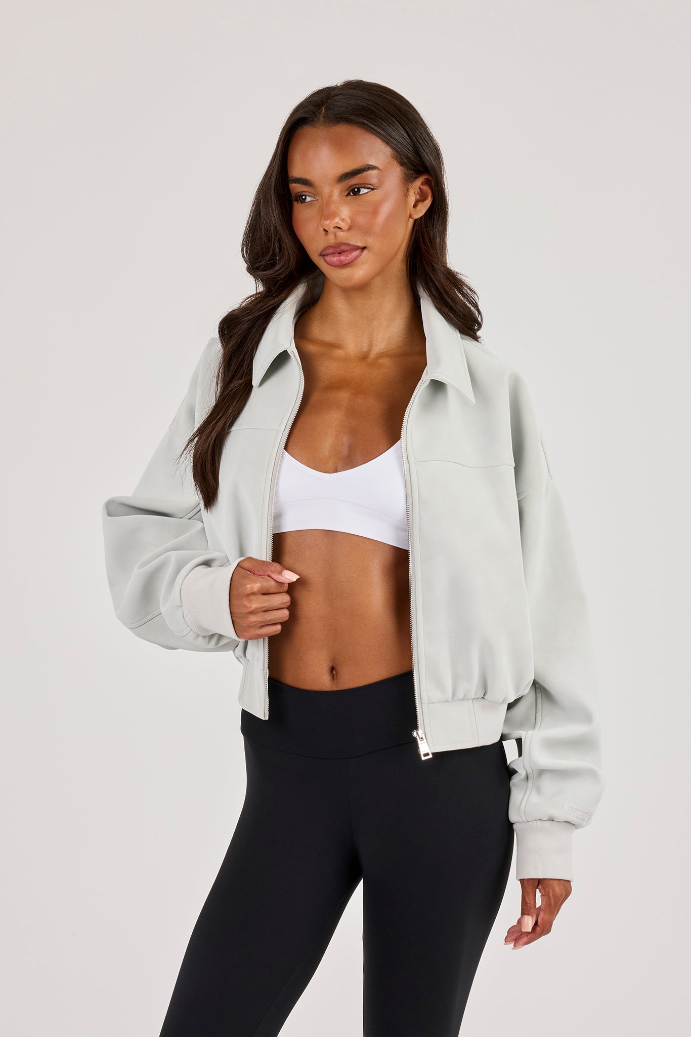 Suede Collared Bomber - Light Blue
