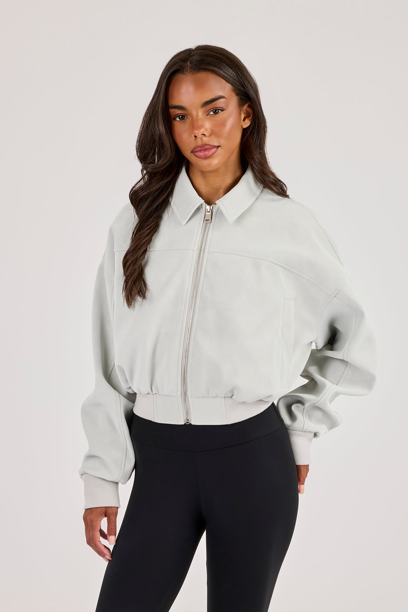 Suede Collared Bomber - Light Blue