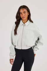 Suede Collared Bomber - Light Blue