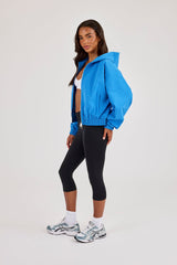 Crinkle Check Nylon Hooded Zip Through - Blue