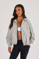 Check Nylon Zip Hooded Jacket - Off White