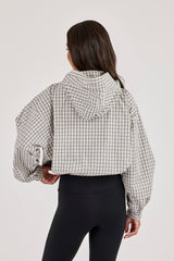 Check Nylon Zip Hooded Jacket - Off White