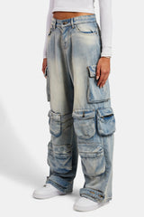 Baggy Cargo Jeans - Bleach Wash