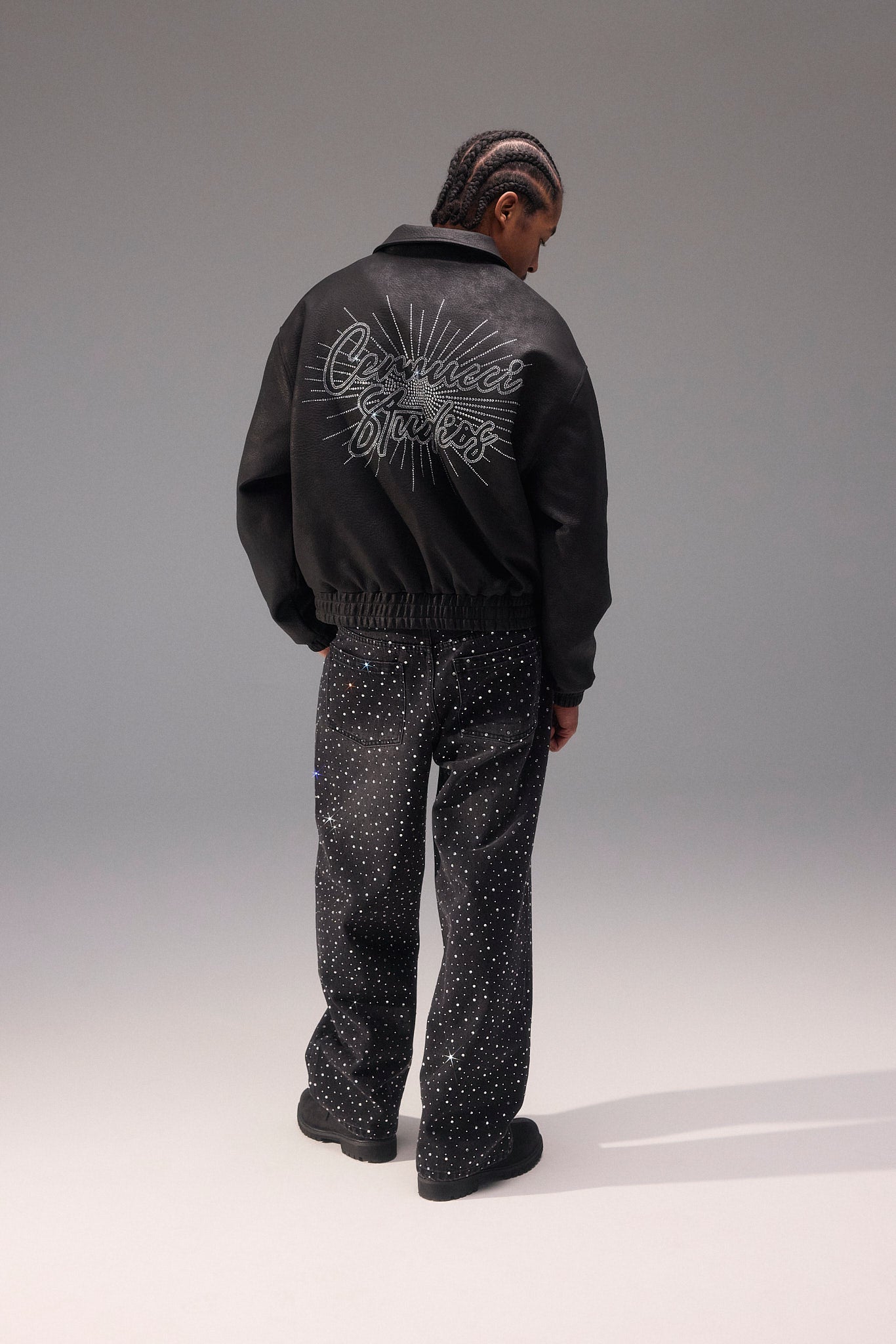 Baggy Fit Rhinestone Jean - Black