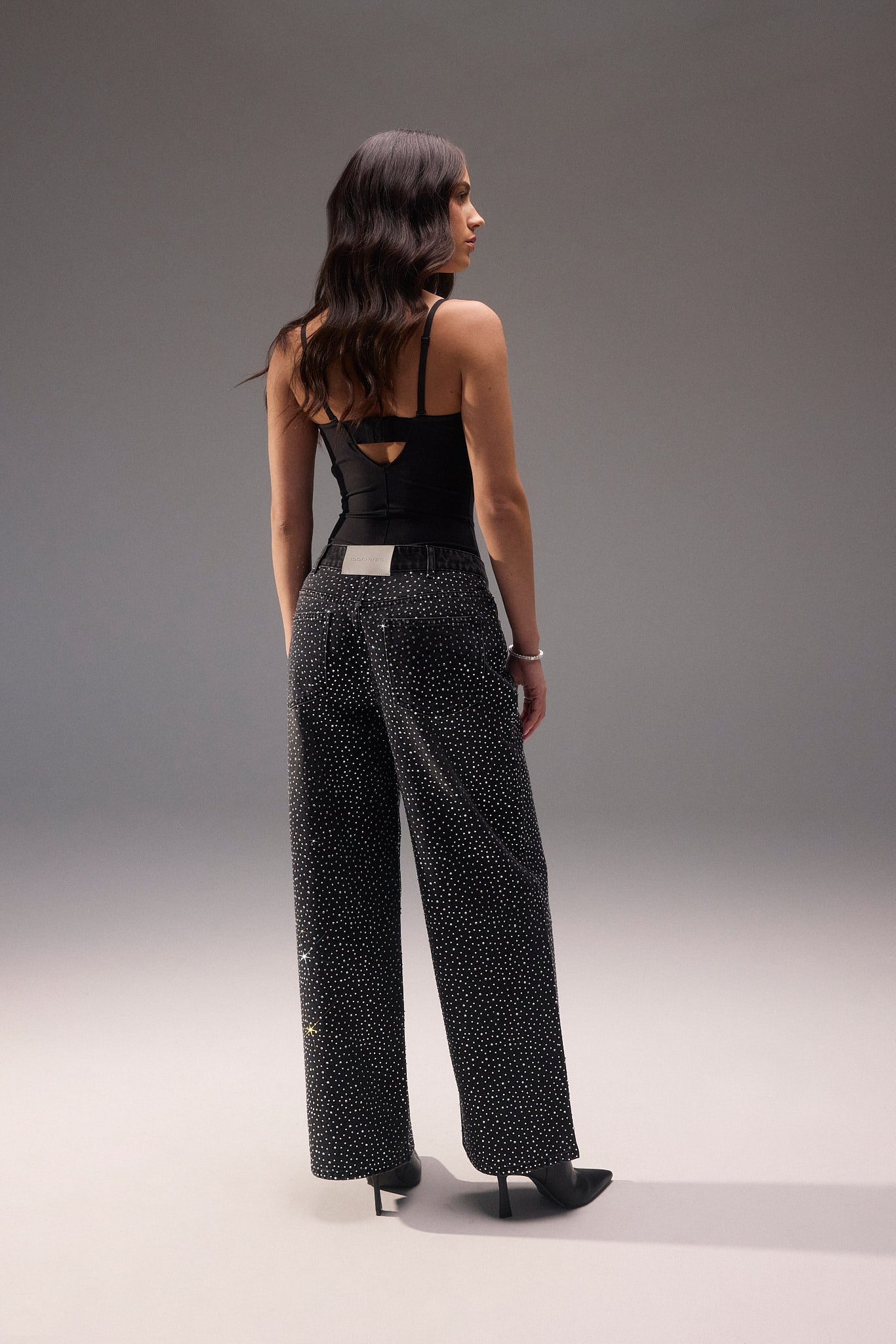 Baggy All Over Rhinestone Jean - Washed Black