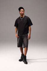 Rhinestone Jort - Washed Black