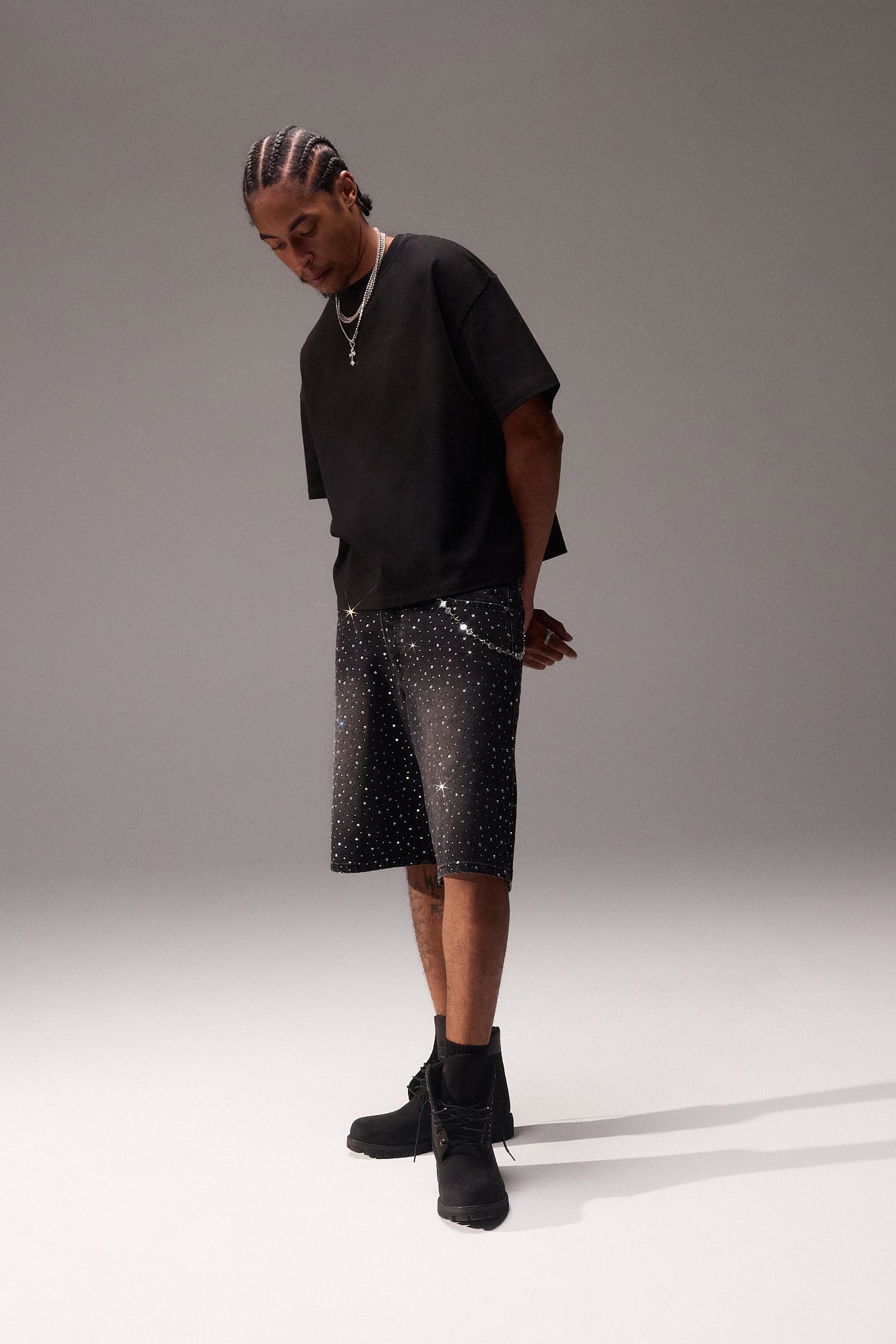 Rhinestone Jort - Washed Black | Mens Shorts | Shop Jorts at