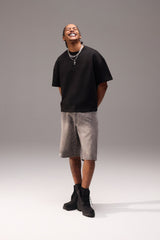 Rhinestone Jort - Washed Grey