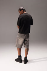 Rhinestone Jort - Washed Grey