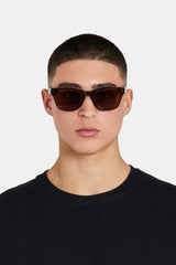 Rounded Square Acetate Frame Sunglasses - Brown